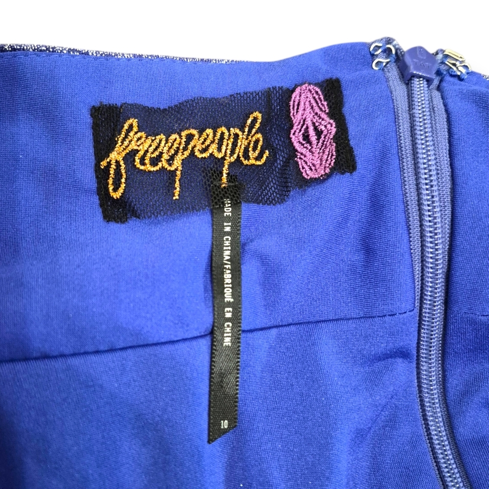 FREE PEOPLE Halter Neck Open Back Glittery Pleated Dress Purple Blue 10 - Picture 4 of 7